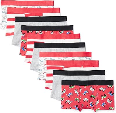 Culotte Boxer en Jersey de Coton Garçon, Lot de 10, Gris/Rayures/Camions, 8-9 ans