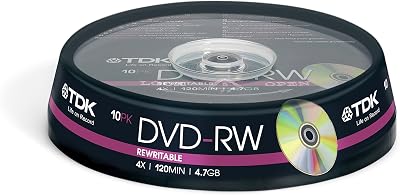 TDK DVD--20 DVD-RW 4x 10 Pack Rewriteable Cakebox