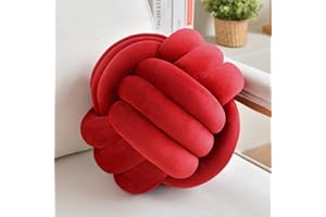 LUSJNGE Decorative Throw Knot Pillow Ball for Home Chair Sofa Couch Bed Aesthetic Round Velvet Knotted Pillow Cushion (Burgundy, 11 inches)