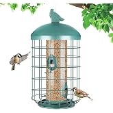 Yinns Caged Bird Feeder for Outside, Large Metal Bird Feeders with 4-Ports | Large Squirrel Proof Metal Bird Feeders 3 Lbs, Waterproof Wild Bird Feeder Hanging Outdoors Tube Feeders with 4-ports, Green