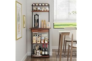 Homsorout Coffee Bar Station - Bakers Rack with Fabric Drawer, Microwave Oven Storage Stand, Bakers Rack for Coffee Stand Station, Home Kitchen Organizer, Brown