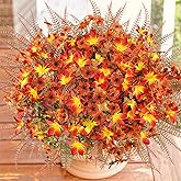 Caxchiling 64 Pcs Artificial Fall Flower Outdoor Fake Fall Flowers UV Resistant Faux Fall Eucalyptus Plants for Home Porch Planter Garden Thanksgiving Fall Decor