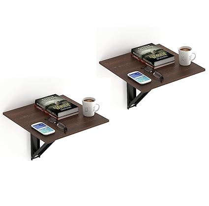 Bluewud Hemming Wall Mounted Folding Bed Side Table (Wenge, Set of 2)