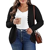 TIANZHU Women's Plus Size Cardigan Open Front Long Sleeve V-Neck Lightweight Cropped Knit Sweater XL-4XL