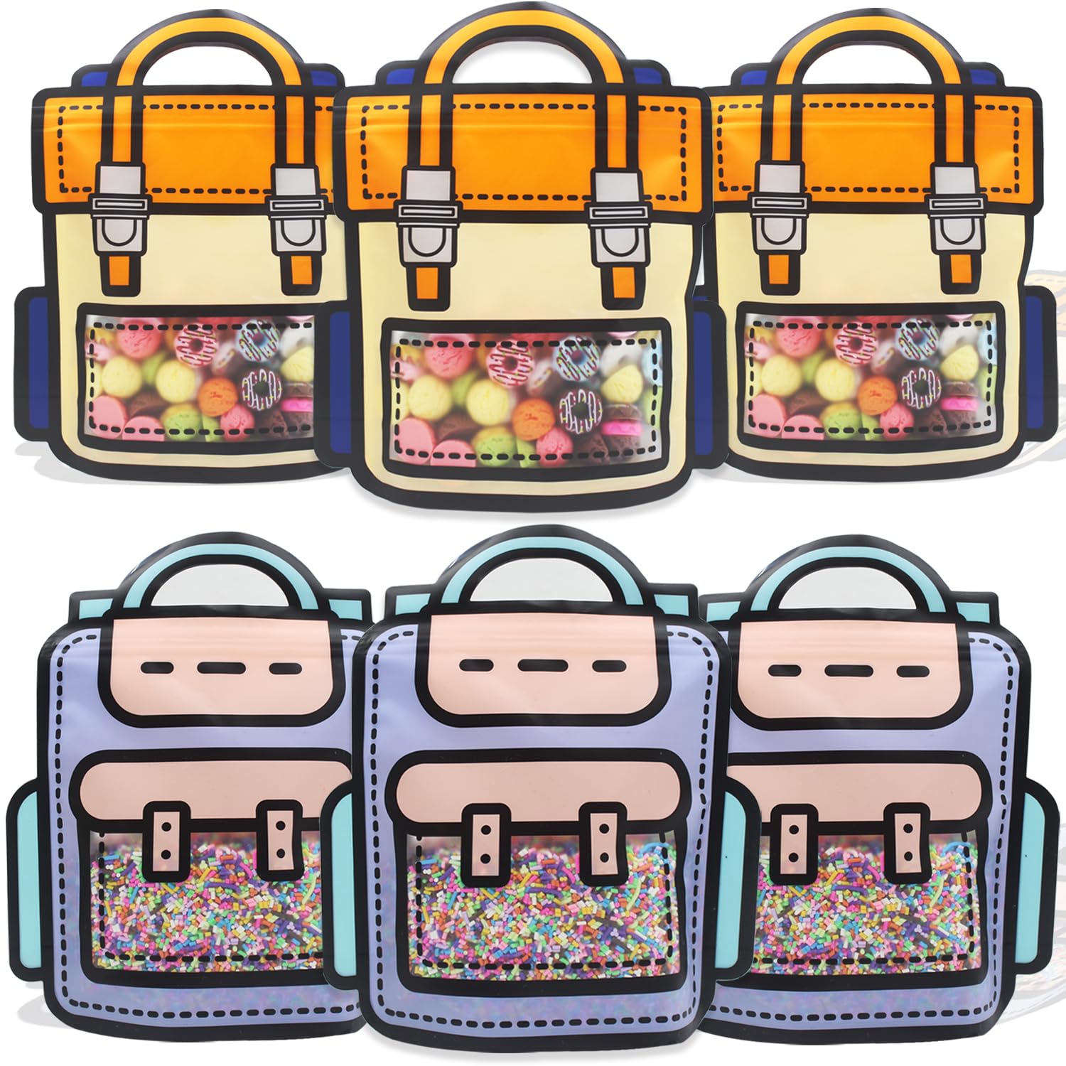 Photo 1 of 30 Pack Cartoon Backpack Goodie Bags Clear Gift Candy Bags with Handle Small Plastic Ziplock Seal Bag Smell Proof Reusable Resealable Storage Packaging For Home Party Favor Birthday Bag(Mixcolor)