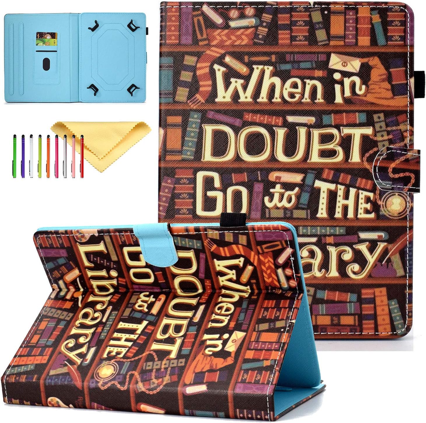 Universal 7.5-8.5 inch Tablet Case, Cookk Flip Stand Wallet Cases and Covers for iPad Mini 4 3 2 1, Samsung Galaxy Tab E, Tab S2, Tab A, Tab 4 3, Pad X2 8.0 Plus and More, Bookshelf