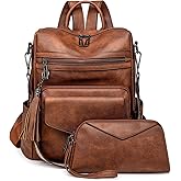HGWSSY Womens Fashion Backpack Purse for Women Leather Multipurpose PU Ladies Shoulder Bag Travel bag Satchel Handbags (brown)