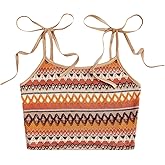 SOLY HUX Women's Boho Y2k Crop Top Camisole Tie Shoulder Spaghetti Strap Summer Cami Tops