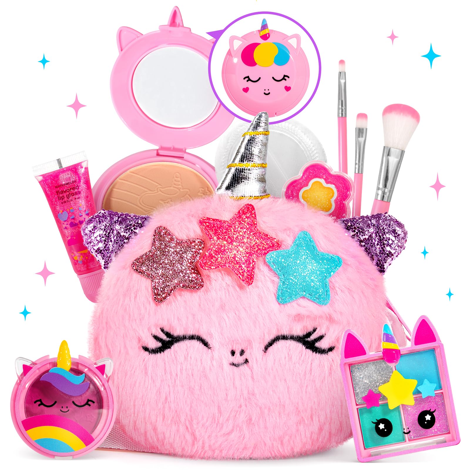 Photo 1 of ULOVEME Kids Real Makeup Kit for Little Girls - Real, Non Toxic, Washable Make Up Toy - Unicorn Toys Gift for 3 4 5 6 7 8 9 10 12 Years Old Girls Birthday (Mini Pink Unicorn)