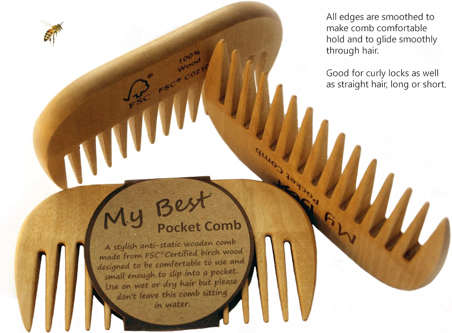 COMB-MY BEST Hair care wooden comb, all types straight to curly, eco friendly FSC certified birch wood, pocket sized - Image 4