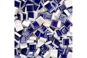 SMAYT YI 200g Square Dark Blue Ceramic Tiles Mosaic Tiles, Colorful Ceramic Mosaic Pieces Art Making Supplies for Crafts for Bathroom Flower Pot Outdoor Tables Coasters - 15mm