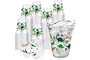Yuxung 50 Pcs 12 oz Dinosaur Cups Dinosaur Birthday Decorations Plastic Cups Dino Tumbler for Kids Birthday Party Supplies Decorations, Green
