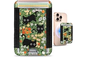 Toycamp Compatible with Magsafe Wallet Magnetic Card Holder - for Women Leather Phone Wallet Fits 7 Cards Slim RFID Card Holder for iPhone 16/15/14/13/12 for Samsung S25 Ultra/S24 Ultra, Black Cats