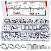 Twidec/240PCS 304 Stainless Steel Wire Rope Cable Thimbles and Aluminum Crimping Loop Sleeve 3/64''-5/32" for Wire Rope Cable Thimbles Rigging Assortment Kit N-023-240PCS