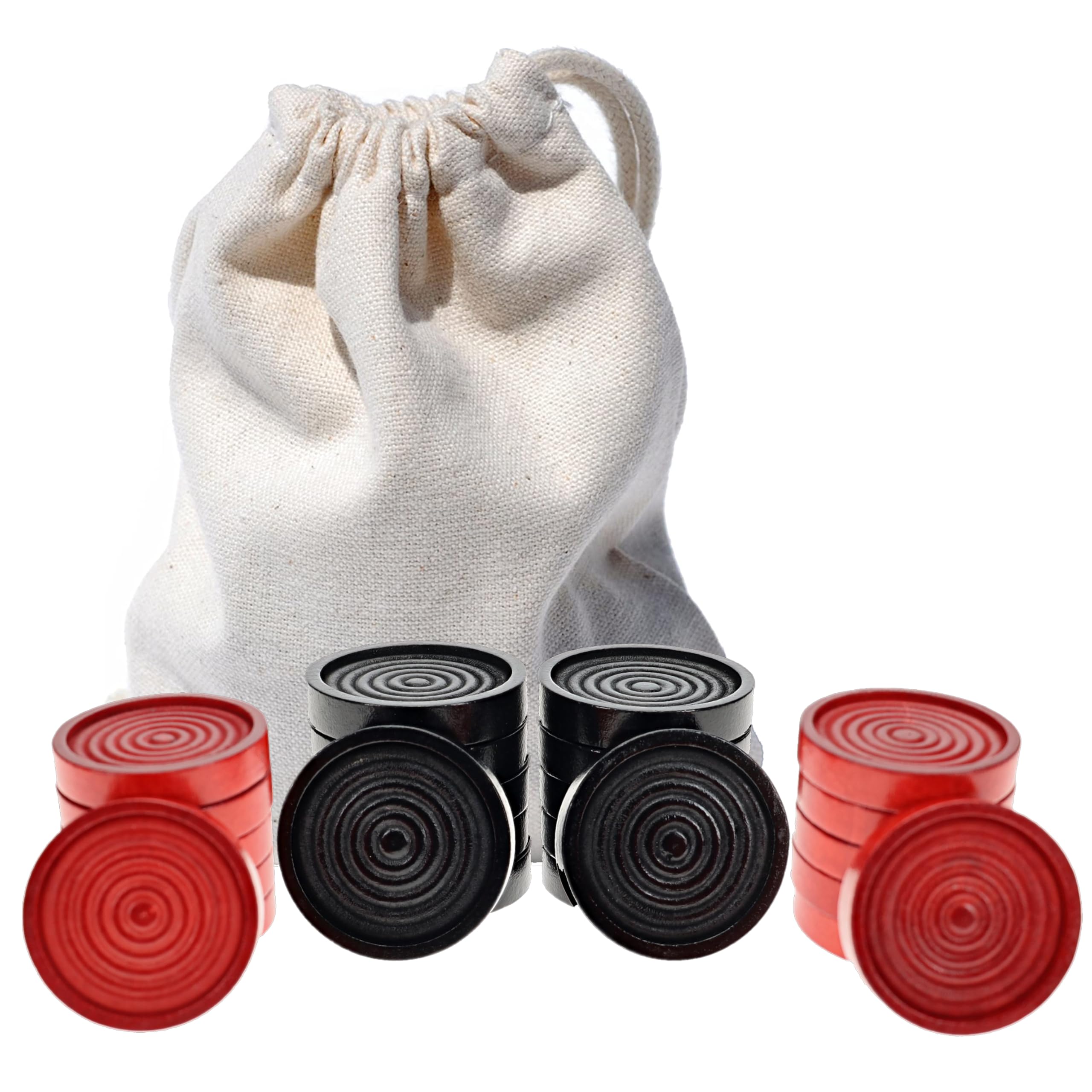 WE Games Wooden Checkers Pieces with Drawstring Storage Bag - 24 Checker Pieces Only - Red & Black, 1.062-inch Diameter