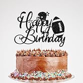 Glitter Football Happy Birthday Cake Topper for Boy Girl | Football Birthday Cake Topper Rugby Soccer Game Birthday Baby Shower Party Decorations Black
