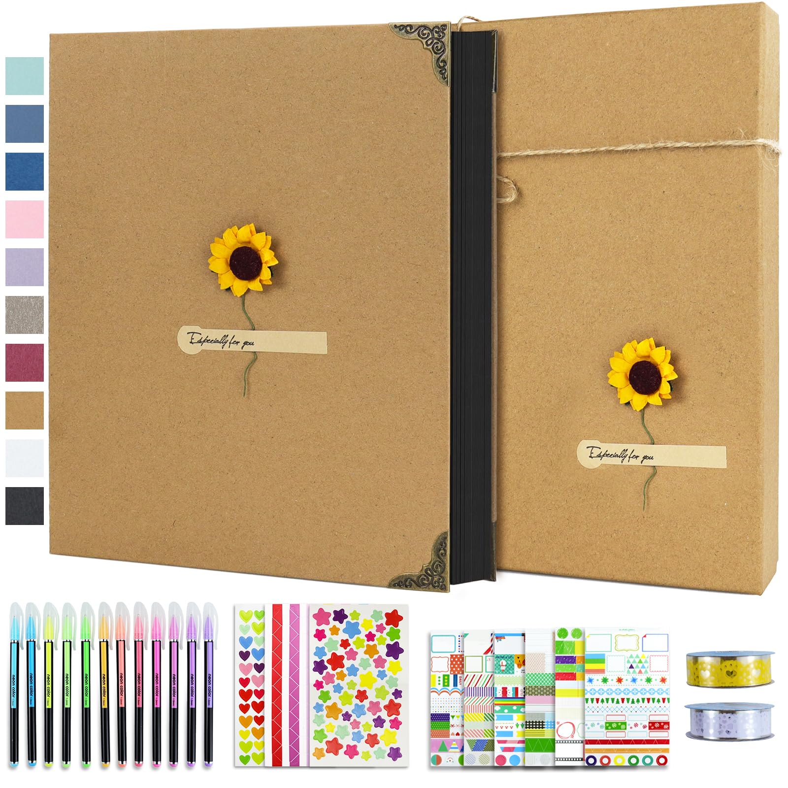 Vienrose 8.5 x 11 Inch Photo Album Scrapbook 60 Pages Hardcover 8.5 x 11 Inch with DIY Scrapbooking Kit 3 Rings Black Paper Scrapbook for Lover Friends Kids Anniversary Wedding Gift