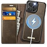 PlusnapX Wallet Case for iPhone 14 Pro Compatible with Magsafe, 2-in-1 PU Leather Flip RFID Blocking Card Holder Stand Shockproof Magnetic Detachable Cover for iPhone 14 Pro Case 6.1", Brown