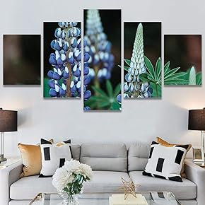 SIGNWIN 5 Panel Canvas Wall Art Blue Fields...