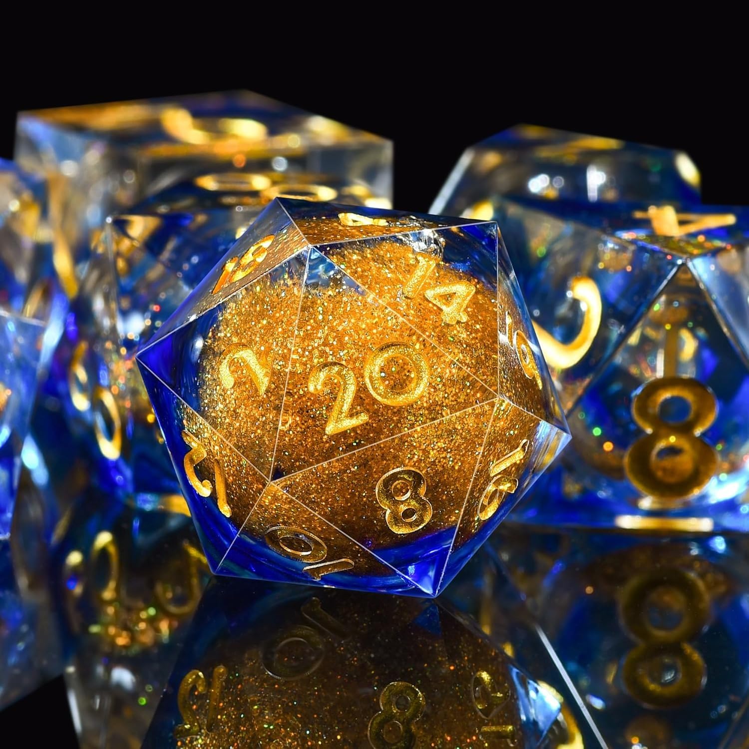 D&D Quicksand Resin Sharp Edge Dice Set - 7pcs Handmade for Dungeons and Dragons, MTG, RPG, Ttrpg, Pathfinder - Polyhedral D20 D12 D10 D8 D6 D4 With Box