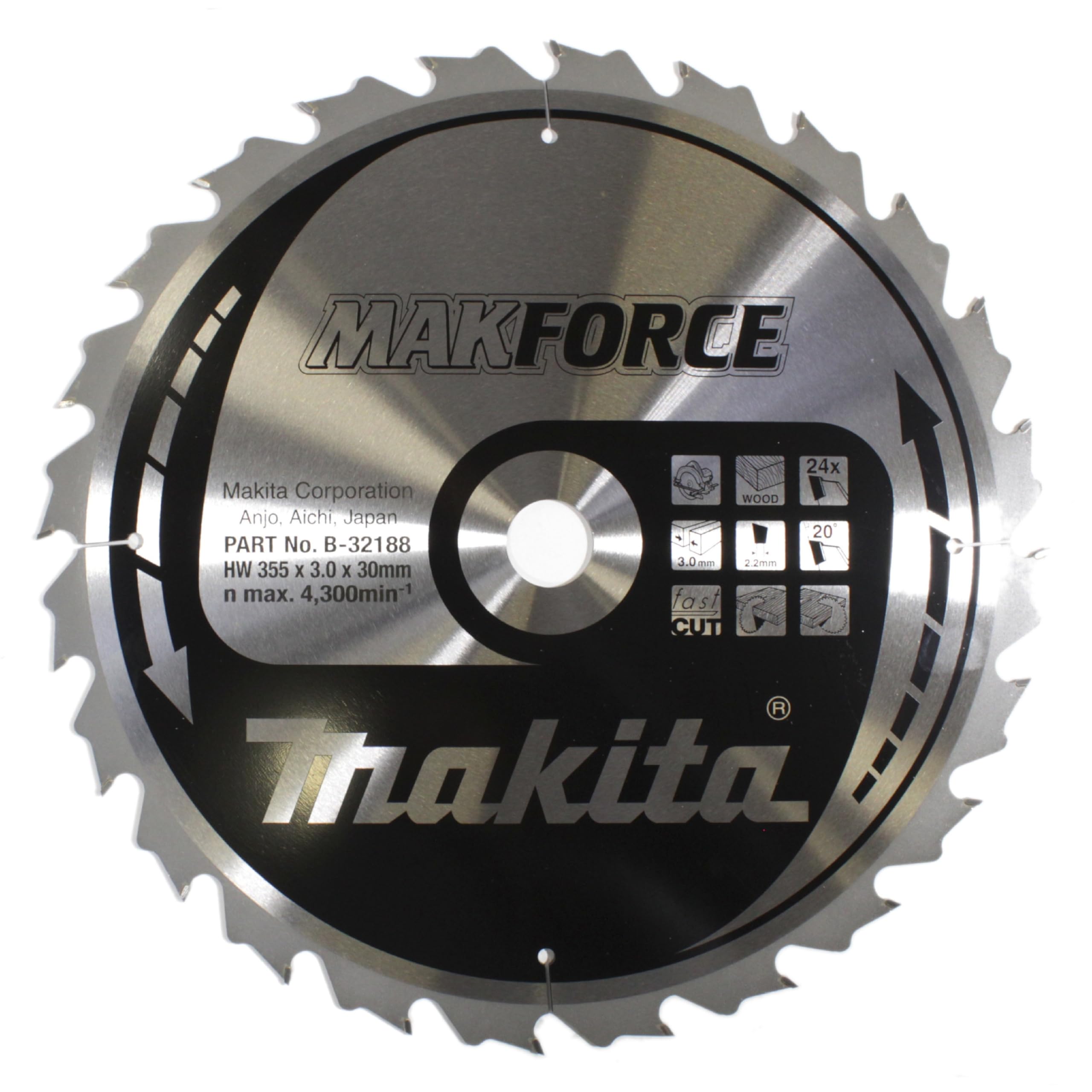 Makita Makforce SAEGE 355 x 30 mm x 24T Blade, 32188