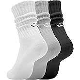 AugRing Women's Cute Scrunch Slouch Crew Socks 3Pack Retro Kawaii Chunky Ribbed Cotton Boot Sneaker Cozy Calf Socks Size 5–11