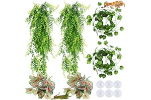 DUTIS PietyPet Terrarium Reptile Plants, Reptile Hanging Plant Vines Artificial Leaves Reptile Hide, Leopard Gecko Tank Accessories, Terrarium Decorations for Bearded Dragon Lizard Snake Geckos Chameleon
