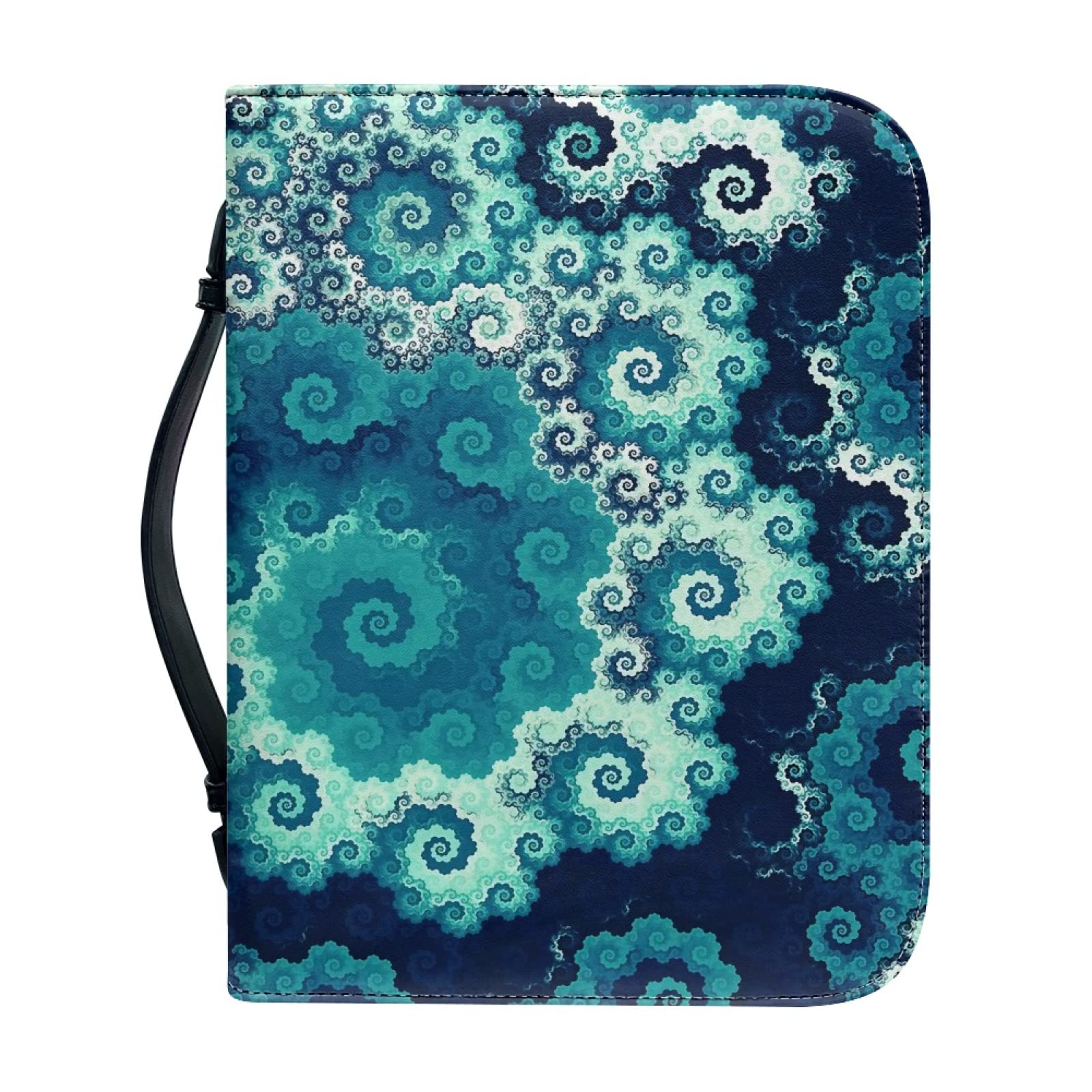 Kuiaobaty Blue PU Leather Carrying Book Case Bible Protective with Handle, Color Spiral Art Notebook Cover Zipper with Inside Pocket