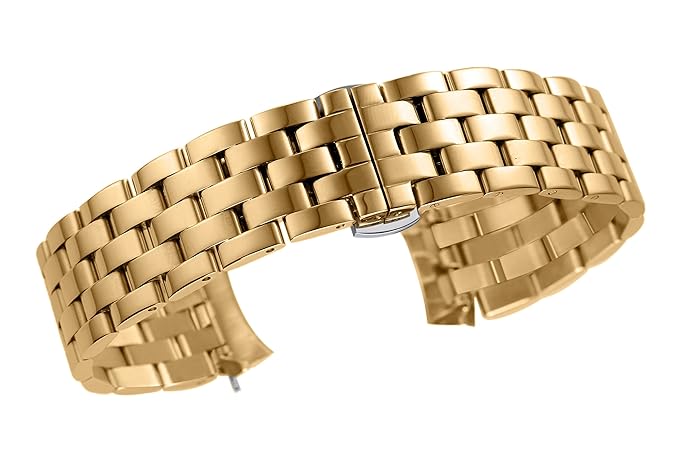 24mm Mens Large Metal Watch Straps in Gold Stainless Steel with Brushed Deployment Clasp Pilot Style