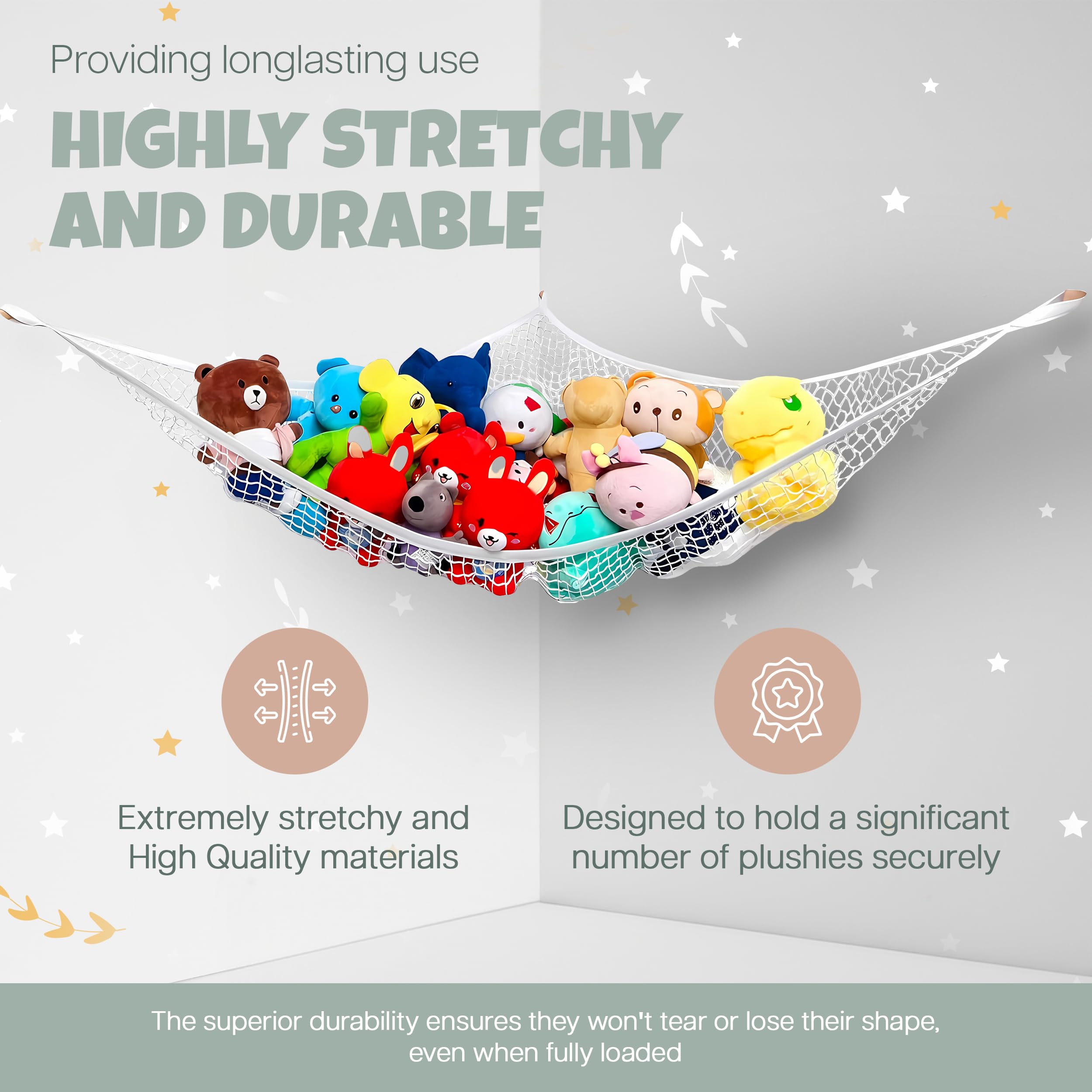 Handy Laundry Stuffed Animal Hammock Corner Net 2-Pack – Stuffed Animal Net & Mesh Toy Organizer for Kids Room – Flexible Storage for Plush Toys, Teddy Bears & Cuddly Favorites – Durable, Easy Install