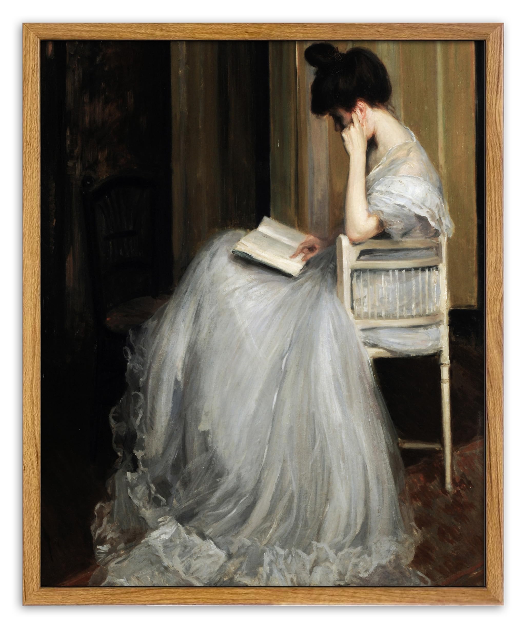 UPWOIGH Vintage Framed Wall Art,12x16in Farmhouse Portrait Poster,Jacques Émile Blanche The Readers Woman Reading,Rustic Victorian Print,Antique Oil Painting for Living Room Bedroom Office 1Pack Gift