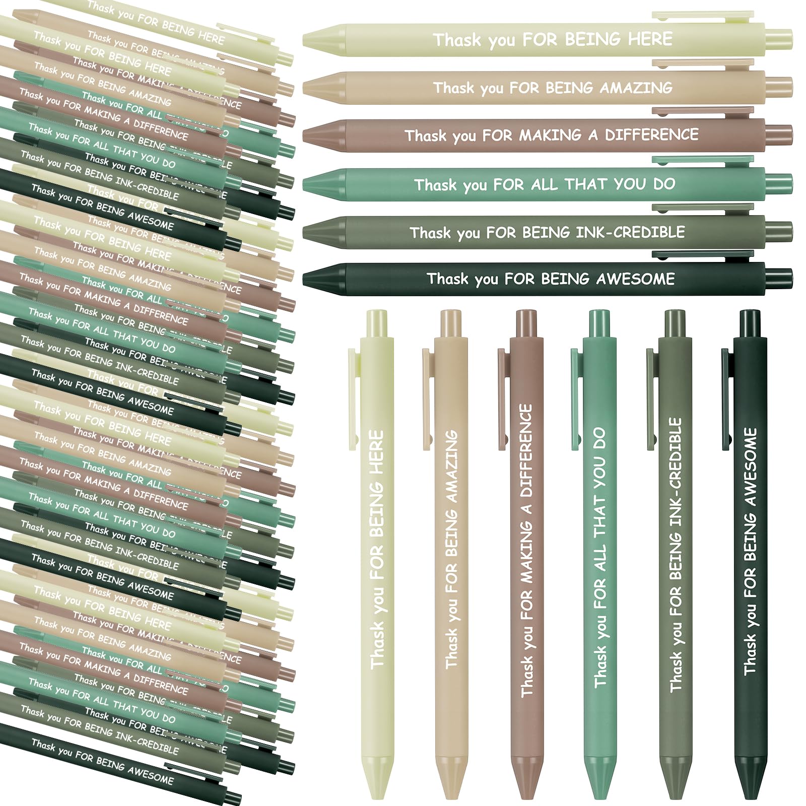 Photo 1 of Sayglossy 60 Pcs Inspirational Pens Bulk Employee Appreciation Gifts Motivational Retractable Ballpoint Pens with Sayings for Teacher Employee Volunteer Nurse Baby Shower(Green,Thank You)