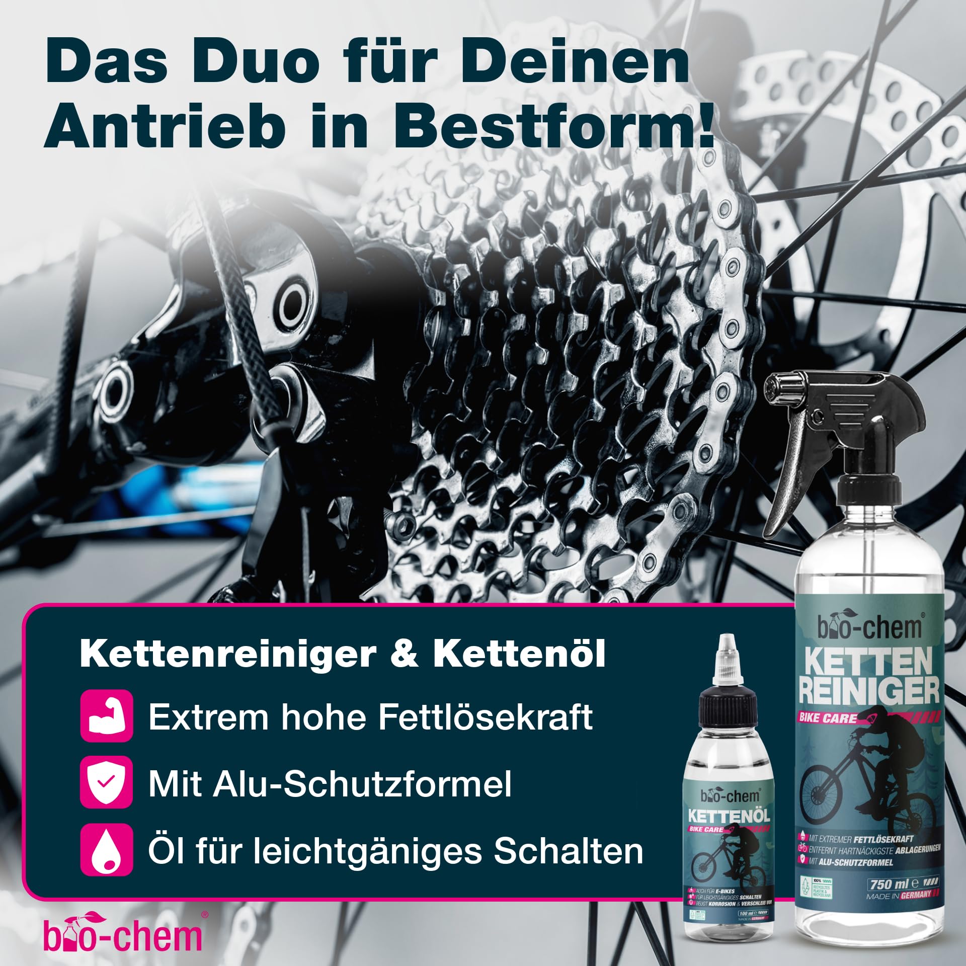 bio-chem Fahrrad Reinigungsset PROFI 7-teilig – Fahrradreiniger, Kettenreiniger Fahrradkette & Kettenöl Fahrrad – Premium Fahrrad Pflegeset & Fahrradreiniger Set für E-Bike, Rennrad & MTB 4