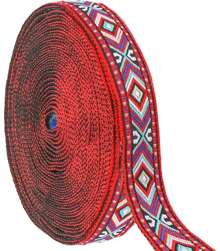 Ruban Jacquard Métallique Rouge Et Or - 6,4 M X 2 Cm, Double Face, Pour Couture Et Décoration - 11