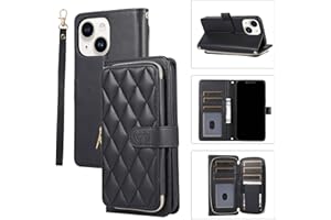 YYTVN Wallet Case for iPhone 14 Plus 6.7 inch with Zipper Card Holder & Shoulder Strap & Wrist Strap, Crossbody Purse Handbag Stylish Protective Cover for iPhone 14 Plus -Black