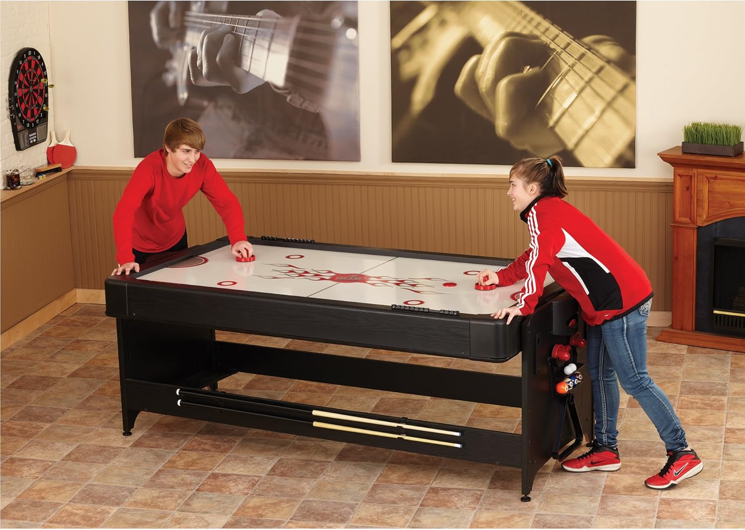Fat Cat Original 3-in-1 Green 7' Pockey Multi-Game Table - Air Hockey, Billiards and Table Tennis - Green : Tabletop Billiards Games : Sports & Outdoors