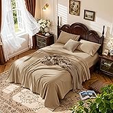 LBRO2M 1000 Thread Count 100% Egyptian Cotton Sheets Set Queen Size, 4 Piece Sets Bed Sheet Deep Pocket Sheet Set 16" Soft Comfortable All Season (Queen, Cream)