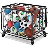 Houseables Ball Cart, Ball Storage, Basketball Cart, Basketball Storage Bin, Sports Equipment Organizer, Holder Cage with Wheels, Volleyball, Gym, Recess, Soccer, Playground, PE, Large Metal Basket