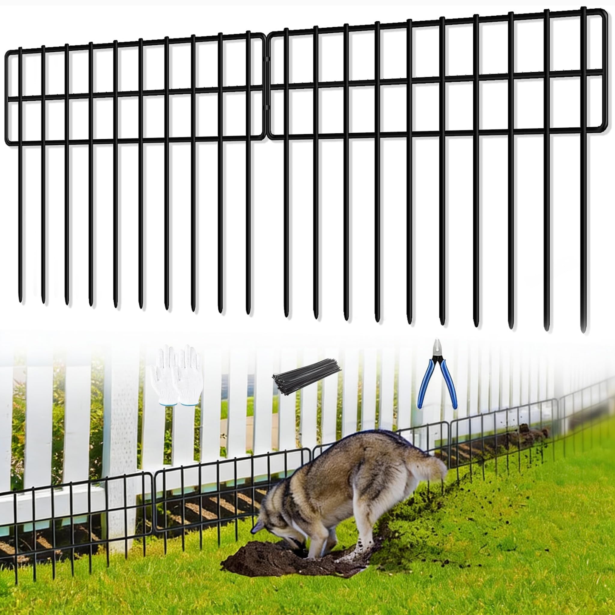 42.5ft(L) X 13in(H) No Dig Fence, 30 Pack Garden Fence Panels, Rustproof Metal Wire Animal Barrier Fence for Dogs, Rabbits & Squirrels, Easy Setup Outdoor Yard & Patio Defense Image