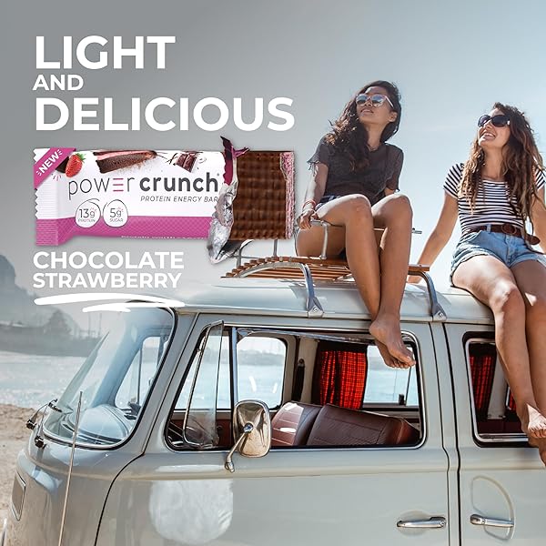 POWER CRUNCH PROTEIN WAFER BARS, HIGH PROTEIN SNACKS WITH DELICIOUS TASTE, CHOCOLATE STRAWBERRY, 1.4 OUNCE (12 COUNT)