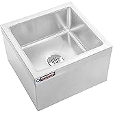 DuraSteel 24x24x13 Commercial Floor Mop Sink - NSF Certified 304 Stainless Steel Utility Room Service Basin with Leak Proof Flat Drain - Large Tub for Dog Washing, Filling Water Bucket, Cleanup