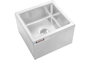 DuraSteel 24x24x13 Commercial Floor Mop Sink - NSF Certified 304 Stainless Steel Utility Room Service Basin with Leak Proof Flat Drain - Large Tub for Dog Washing, Filling Water Bucket, Cleanup