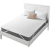 Quilted Fitted Mattress Pad Waterproof Fitted Sheet Mattress Protector with Highly Absorbent Fill Layer 100% Soft Cotton Blend Cover Surface, Breathable, Deep Pocket (Queen)