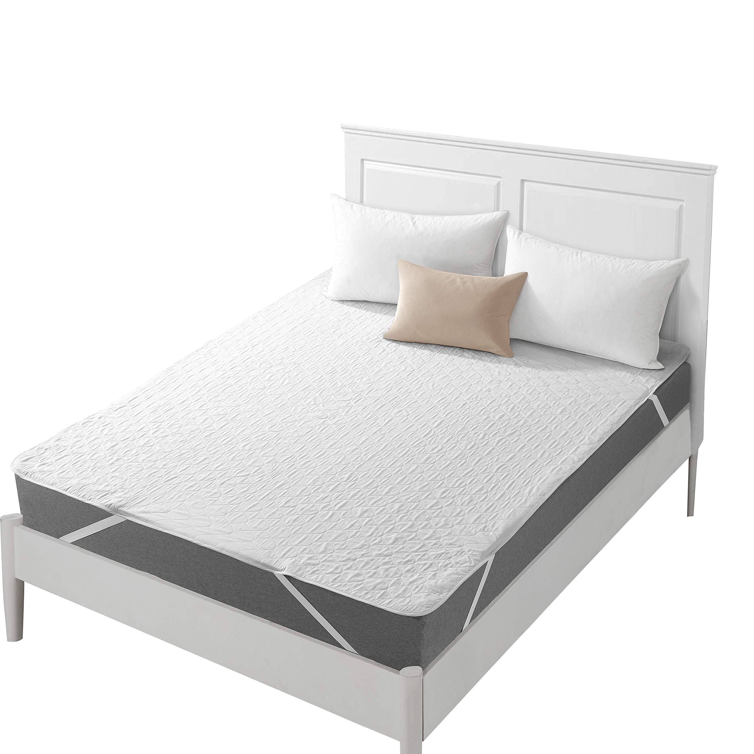 Quilted Fitted Mattress Pad Waterproof Fitted Sheet Mattress Protector with Highly Absorbent Fill Layer 100% Soft Cotton Blend Cover Surface, Breathable, Deep Pocket (Full)