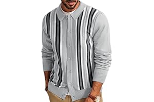 PJ PAUL JONES Mens Vintage Striped Knit Polo Shirt Long Sleeve Button Down Cardigan Sweater