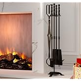 Fire Beauty Fireplace Tool Set with Stand 5 Piece Cast Iron Fire Tools Set | 5 Piece Includes Poker Shovel Brush Tongs Stand; 30 Inch Height; 26.5 Inch Tools; 9.3mm Rod; Solid 860g Base; Black