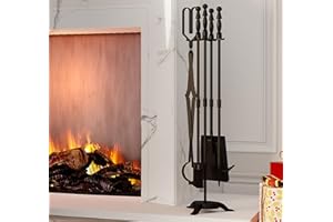 Fire Beauty Fireplace Tools Set 5 Pieces Wrought Iron Fire Tool Set for Outdoor/Indoor Fireplace Accessories Set
