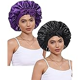 2 PCS Satin Bonnet Hair Bonnet for Sleeping Women Satin Hair Wrap with Elastic Tie Band Sleep Night Cap for Curly Hair