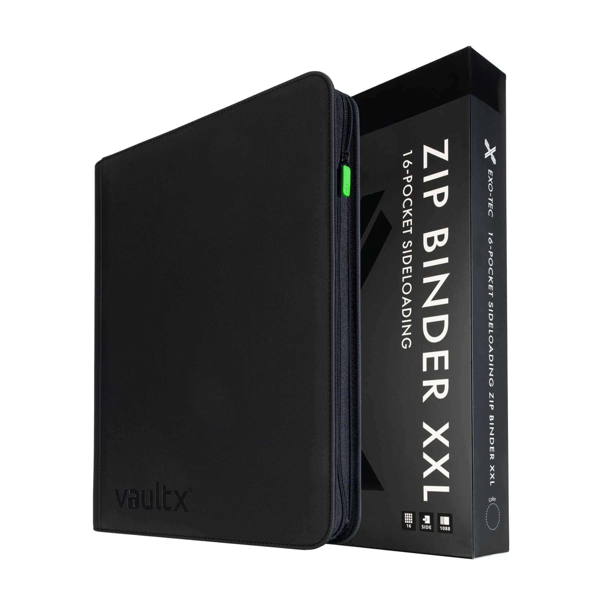 Vault X 16 Pocket XXL Trading Card Zip Binder, 1088 Cards, Premium Exo-Tec Album Material, 34 Side-Loading Pages, Folder for Collectible Games, Sports, TCG (Black)