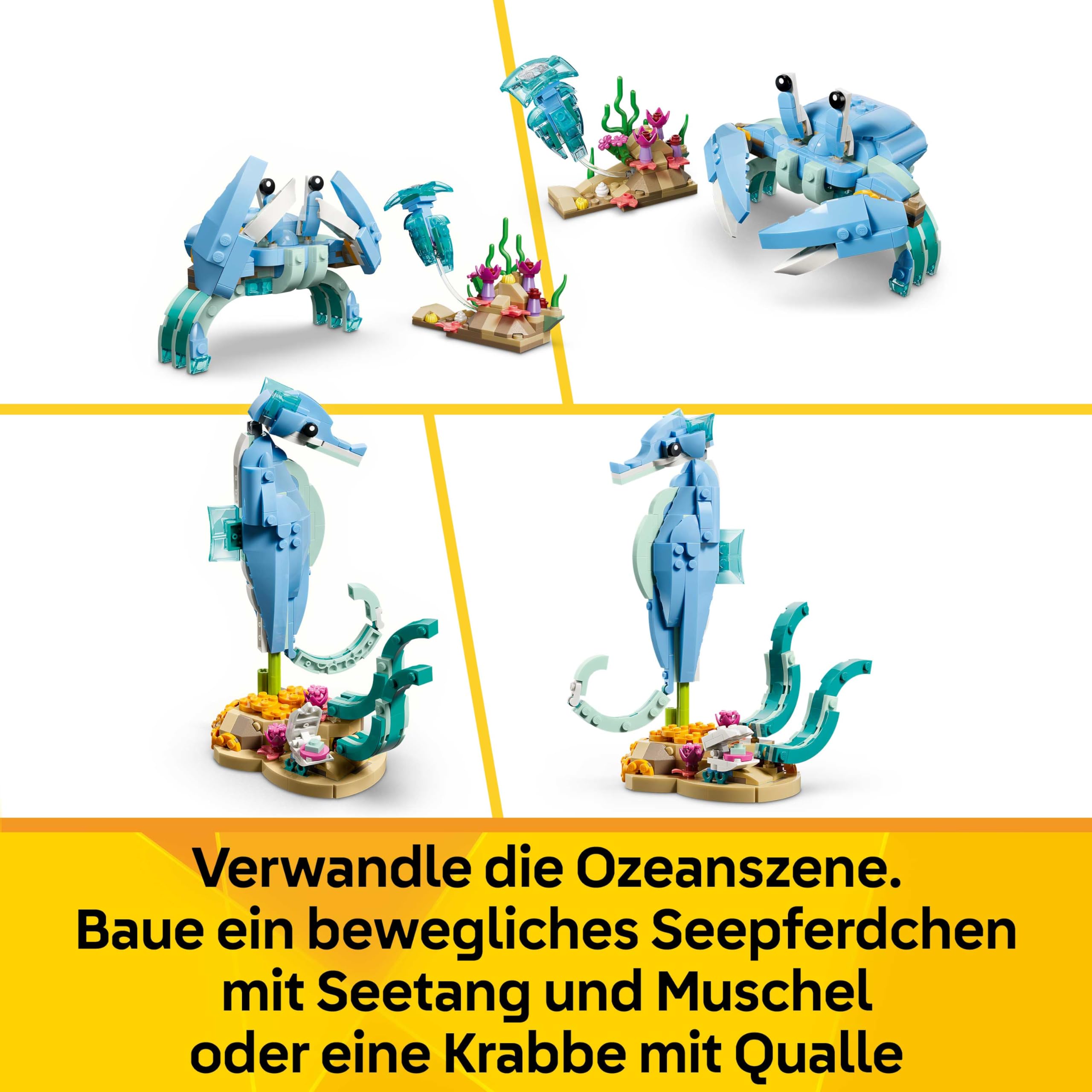 LEGO Creator 3-in-1-Set Meerestiere: Wunderschöne Delfine - Tierfiguren - Set mit 3 Optionen: Delfine, Seepferdchen & Krabbe - Spielzeug für Kinder ab 9 Jahren - Geschenk für Mädchen & Jungen - 31385 5